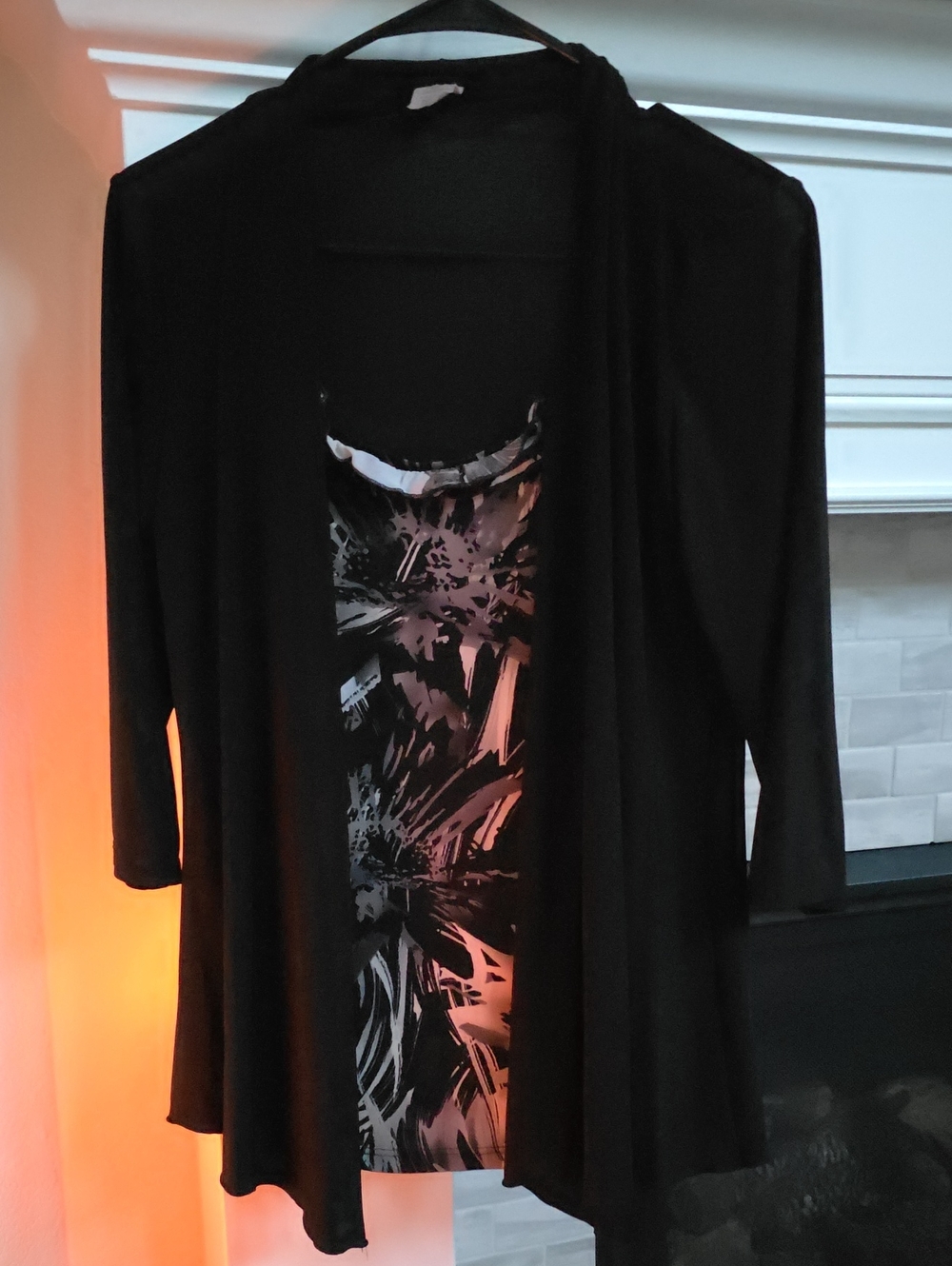 PerSeption Concept Black Cardigan with Abstract Print Tank